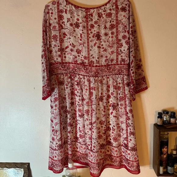 Max Studio Red and Cream Floral Dress 3 Quarter Sleeves Lined Size S - Picture 5 of 9